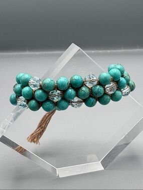 Chan Luu Turquoise Beaded Bracelet with Clear Crystal Accents